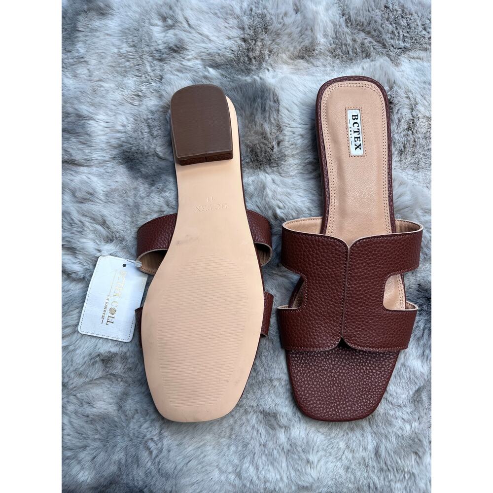 Brown Cutout Slide Sandals Flat Slip-On Summer Shoes